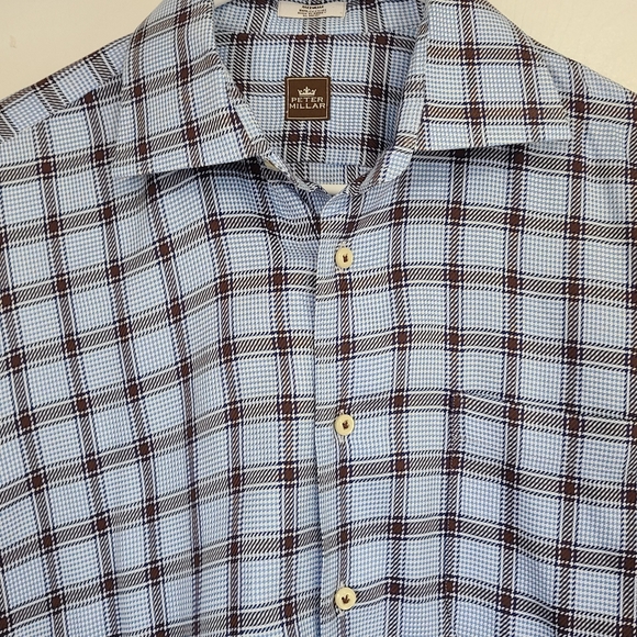 Peter Millar Men's Long Sleeve Dress Shirt, Size: Medium Color: Blue & Brown - Picture 6 of 16